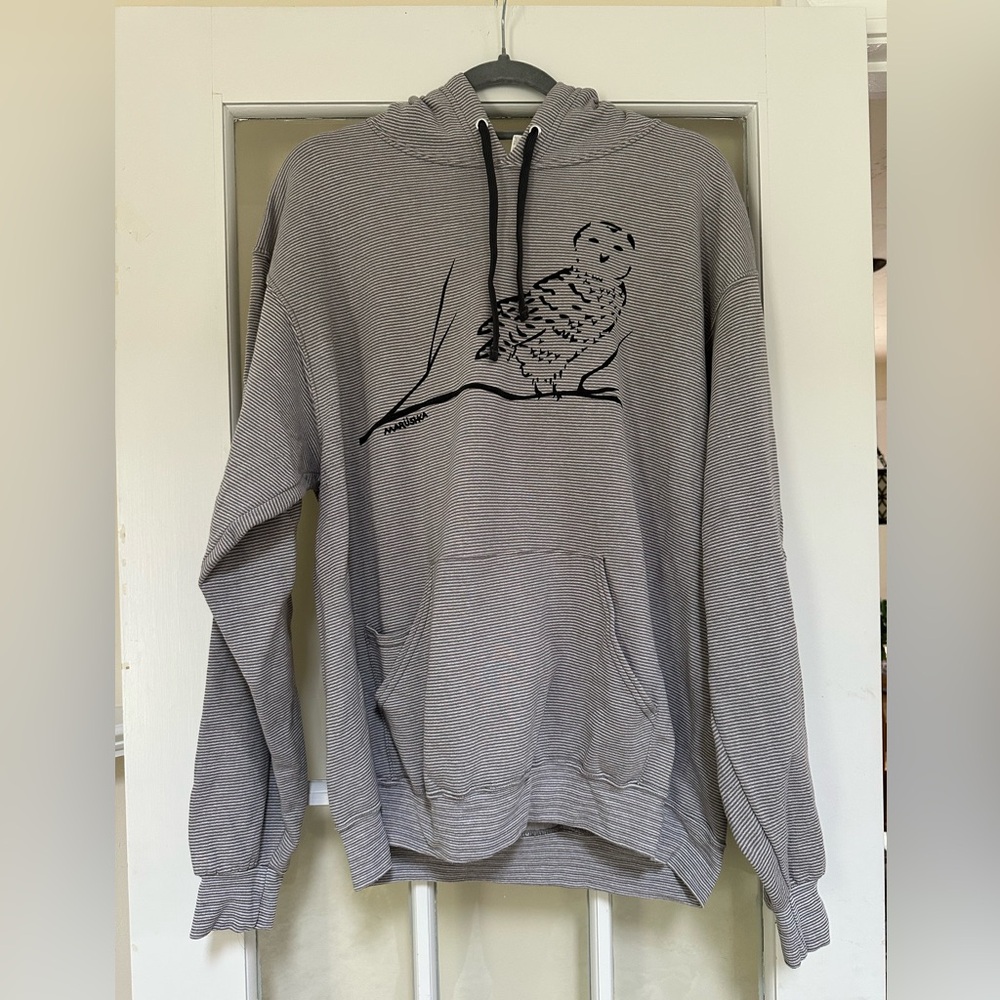 Striped Gray Owl Hoodie (Size Large)